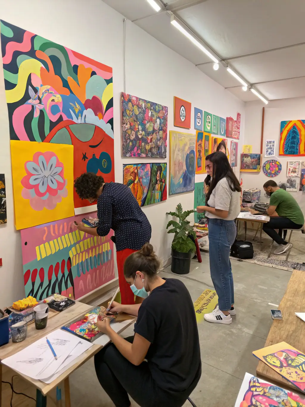 A group of young artists engaged in a workshop, demonstrating the learning and collaborative environment fostered by ASSOC. FOR YOU AGENCE CASTING CHALLENGERS.