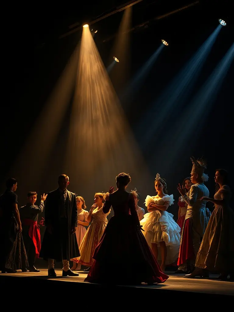 A vibrant image of young actors performing a scene from a play, showcasing the energy and creativity of ASSOC. FOR YOU AGENCE CASTING CHALLENGERS' theater program.